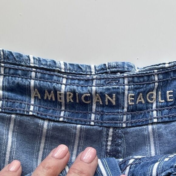 American Eagle Outfitters Striped Cotton Paperbag Shorts Blue White 8 - Picture 4 of 9